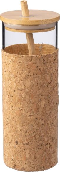 Vaso borosilicato corcho 450 ml con pajita