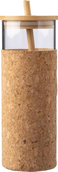 Vaso borosilicato corcho 450 ml con pajita