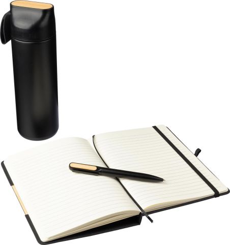 Set regalo cartón termo 640 ml bolígrafo cuaderno bambú