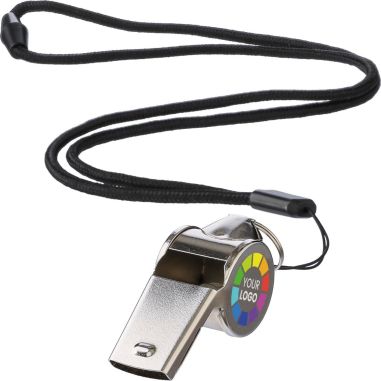 Silbato metal con cordón y hebilla