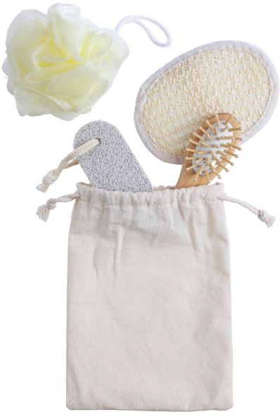 Set baño algodón con cepillo bambú 4 piezas