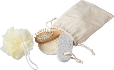 Set baño algodón con cepillo bambú 4 piezas
