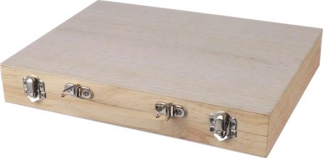 Estuche madera pino con set dibujo 66 piezas