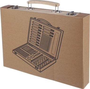 Estuche madera pino con set dibujo 66 piezas