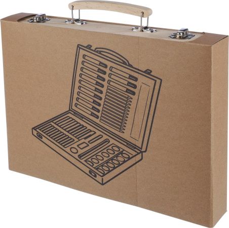 Estuche madera pino con set dibujo 66 piezas