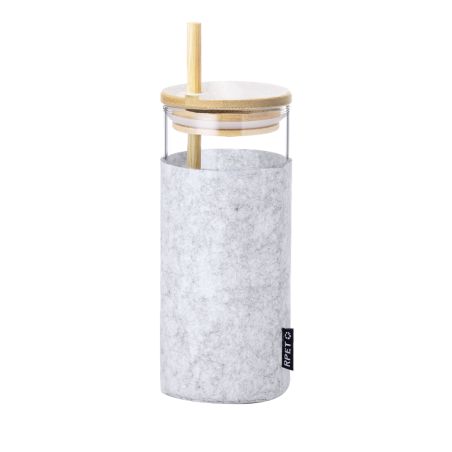 Vaso borosilicato 450 ml libre BPA funda RPET bambú pajita