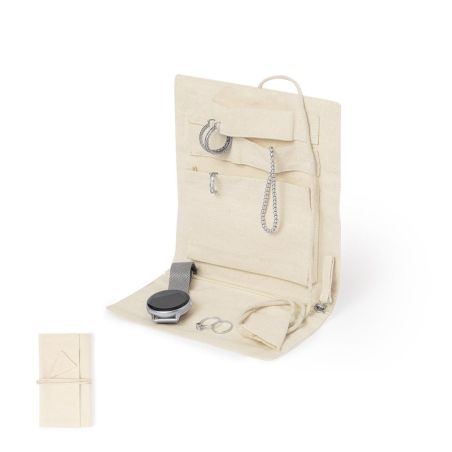 Joyero plegable algodón natural 3 partes cordón bolsillos