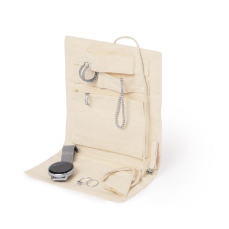Joyero plegable algodón natural 3 partes cordón bolsillos
