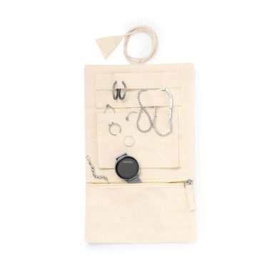 Joyero plegable algodón natural 3 partes cordón bolsillos