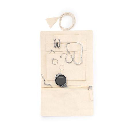Joyero plegable algodón natural 3 partes cordón bolsillos