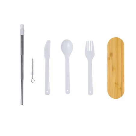 Set cubiertos PP libre BPA bambú pajita food grade bolsa