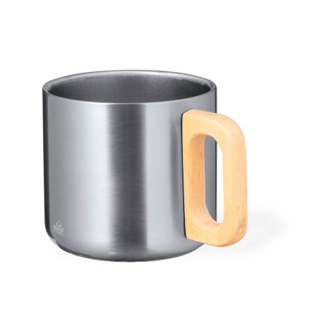 Taza acero inox reciclado 400 ml asa madera