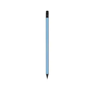 Lápiz madera metalizado mina negra goma negra punta fina
