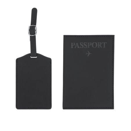 Set viaje funda pasaporte etiqueta equipaje PU negro