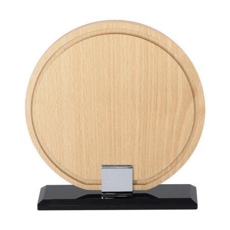 Placa trofeo madera redonda con base vidrio