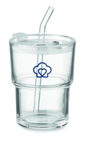 Vaso de cristal con pajita 400m Ecológico Personalizado 7MO2502