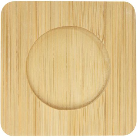 Dos tazas de vidrio de doble pared de 100 ml con posavasos de bambú Ecológica Personalizada 6113314