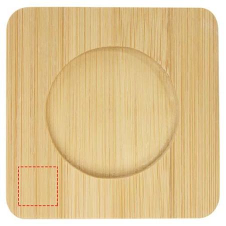 Dos tazas de vidrio de doble pared de 100 ml con posavasos de bambú Ecológica Personalizada 6113314