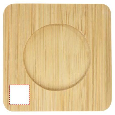 Dos tazas de vidrio de doble pared de 100 ml con posavasos de bambú Ecológica Personalizada 6113314