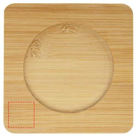 Dos tazas de vidrio de doble pared de 350 ml con posavasos de bambú Ecológica Personalizada 6113316