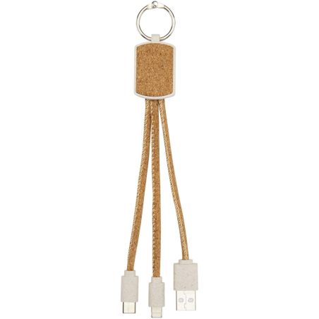 Cable de carga 3 en 1 de paja de trigo y corcho Ecológica Personalizada 6124294