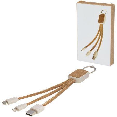 Cable de carga 3 en 1 de paja de trigo y corcho Ecológica Personalizada 6124294