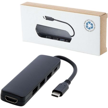 USB 2.0-3.0 con adaptador multimedia de plástico reciclado con puerto HDMI y certificación RCS Ecológico Personalizado 6124368