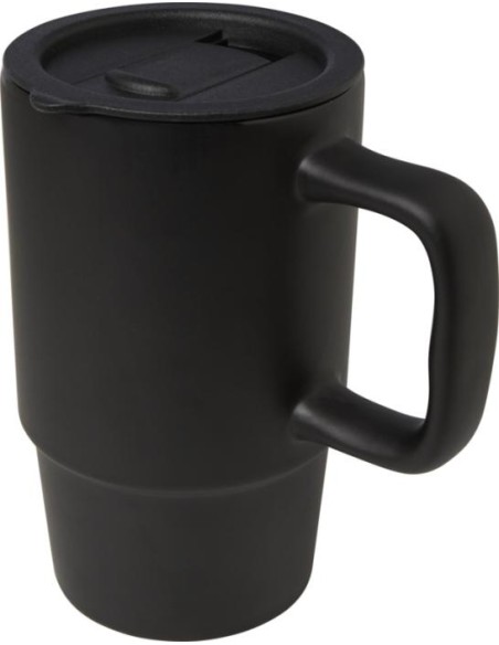 Taza de cerámica ecológica personalizable con tapa de plástico de 450 ml