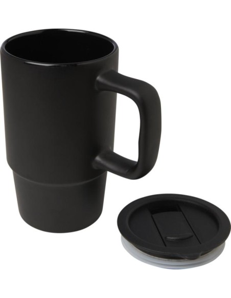 Taza de cerámica ecológica personalizable con tapa de plástico de 450 ml