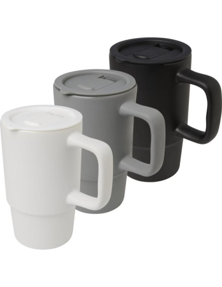 Taza de cerámica ecológica personalizable con tapa de plástico de 450 ml
