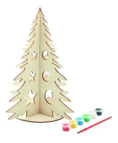 Árbol Navidad madera DIY acuarelas pincel FSC decoración