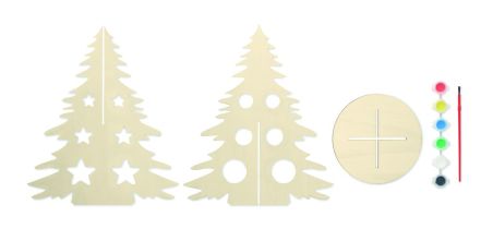 Árbol Navidad madera DIY acuarelas pincel FSC decoración