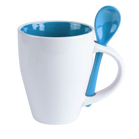 Taza cerámica 350ml cuchara integrada asa exterior blanco