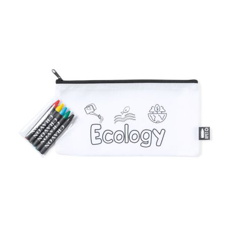 Estuche non-woven RPET blanco cremallera 5 ceras colorear