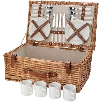 Cesta de sauce para picnic con vajilla cerámica 4p
