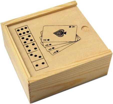Caja madera naipes 5 dados juego de mesa