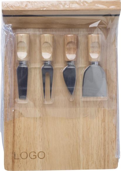 Tabla madera quesos imán 4 utensilios caja regalo