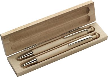 Set bolígrafo portaminas madera haya arce estuche metal