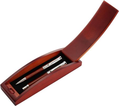 Set bolígrafo roller palisandro abedul metal estuche