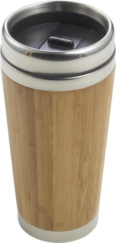 Vaso termo bambú inox 304 400 ml doble pared tapa PP