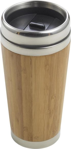 Vaso termo bambú inox 304 400 ml doble pared tapa PP