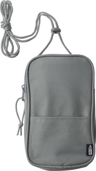 Bandolera rPET 600D cordón cuello hombro muñeca etiqueta