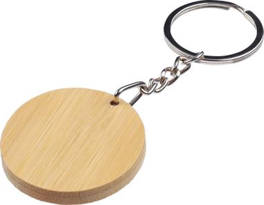 Llavero redondo bambú con placa acero