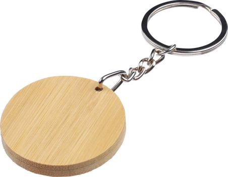 Llavero redondo bambú con placa acero