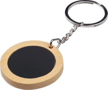 Llavero redondo bambú con placa acero