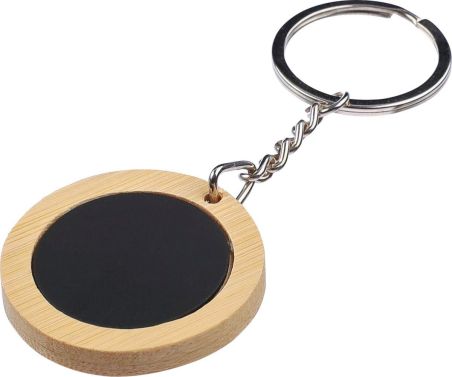 Llavero redondo bambú con placa acero
