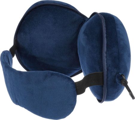 Almohada viaje con antifaz poliéster mosquetón PP