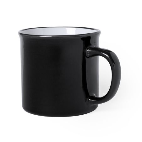 Taza cerámica vintage 300ml exterior color borde negro