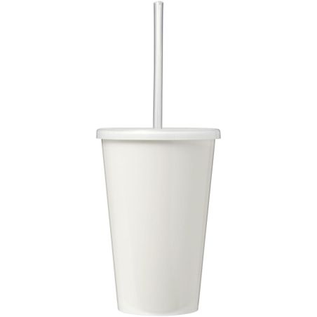 Vaso doble pared plástico reciclado 350 ml pajita bolsa compostable