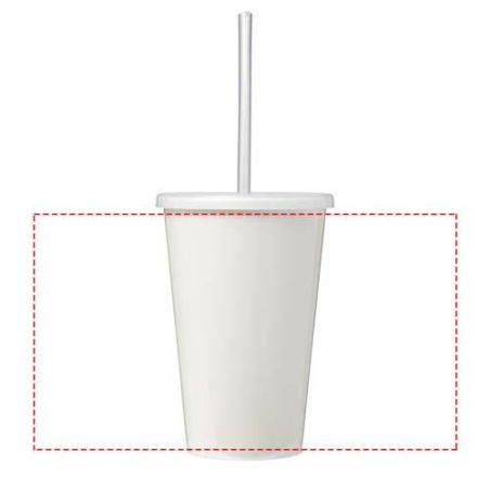 Vaso doble pared plástico reciclado 350 ml pajita bolsa compostable